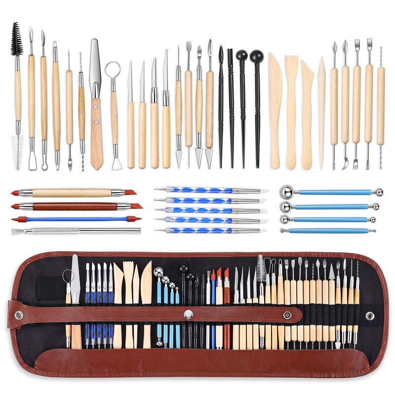ISSEVE Pottery Clay Sculpting Tools 43Pcs Double Sided Ceramic Clay Carving Tool Set with Carrying Case Bag for Beginners Professionals School Student Pottery Modeling Smoothing - Image 1